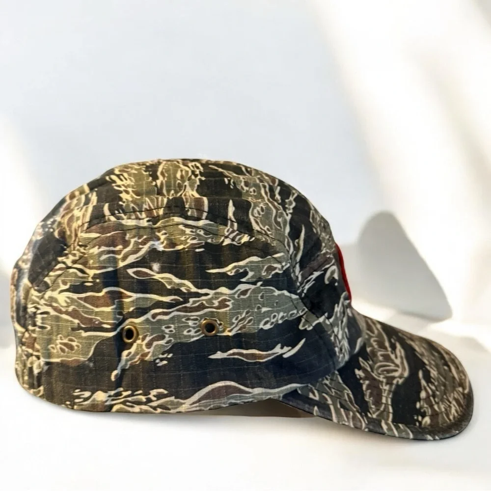 Obey Camo Ripstop 5-Panel Hat Red Logo Patch Adjustable Unisex Streetwear Cap